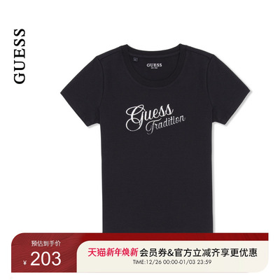 GUESS女士休闲经典镶钻百搭简约短袖T恤-YP2K2430