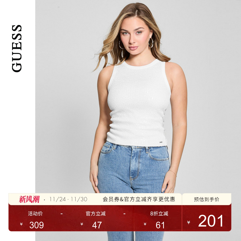 GUESS女士亮晶晶亮片无袖气质针织上衣-W5GP06KCS10