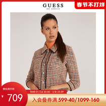 GUESS21新款秋女士时尚翻领格子短款小香风西装外套-W1BN05WE661