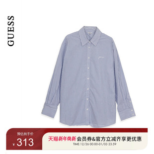 W5YH47WHD10 宽松条纹衬衫 GUESS25年新款 早秋女士翻领单排扣长袖