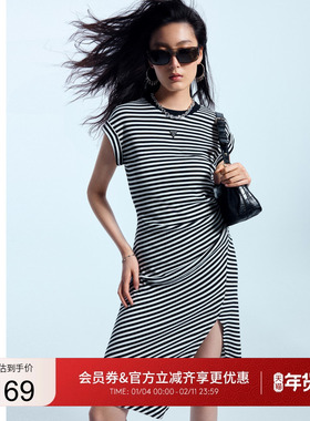 GUESS  女士纯欲无袖收腰不对称连衣裙-Q4PK49K2Q40