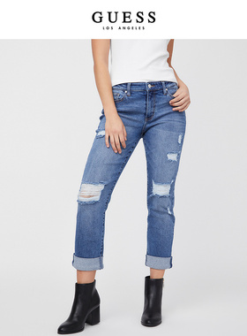 GUESS新夏女士美式复古潮流高腰显瘦破洞九分牛仔裤-Q0PA00R34R5