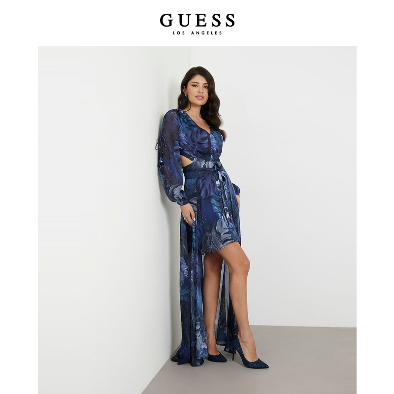 GuessV领印花可拆卸式中长连衣裙
