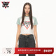 女士撞色插肩袖 罗纹圆领T恤短袖 YUEQI QI联名系列 GUESS