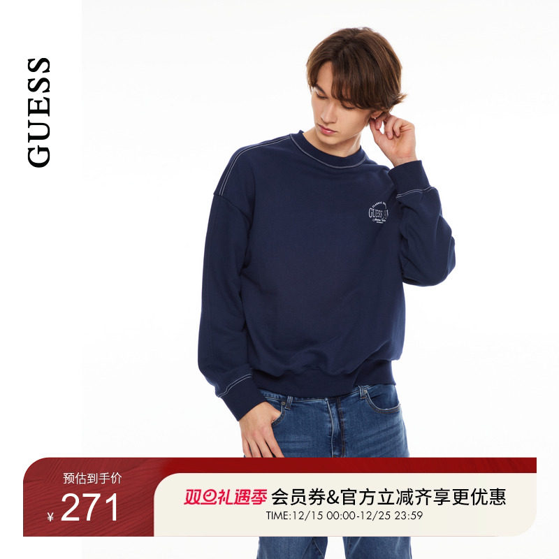 GUESS运动休闲简约圆领长袖卫衣