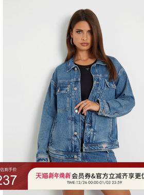 GUESS女士美式潮流多口袋水洗牛仔外套-W4YN21D5B65