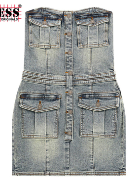 GUESS Originals  女士牛仔抹胸连衣裙-W4GG41D4ON0