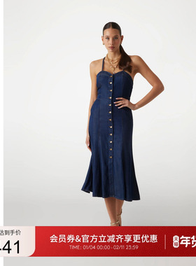 GUESS女士纽扣后背系带收腰吊带连衣裙-W5GK43D5N61