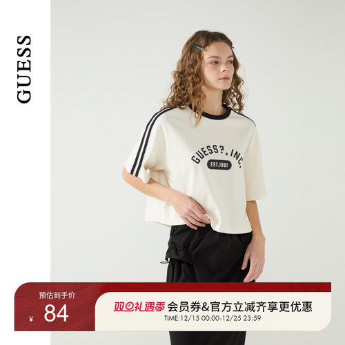 GUESS女士美式青春潮流撞色织带短袖T恤-W5PP83K2Q40