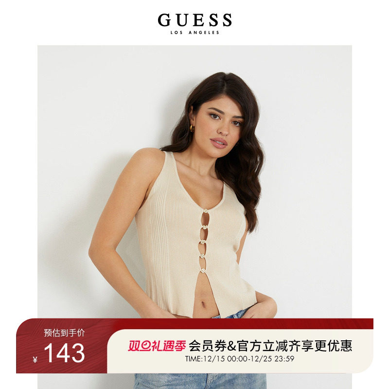 GUESS字母装饰扣设计针织衫