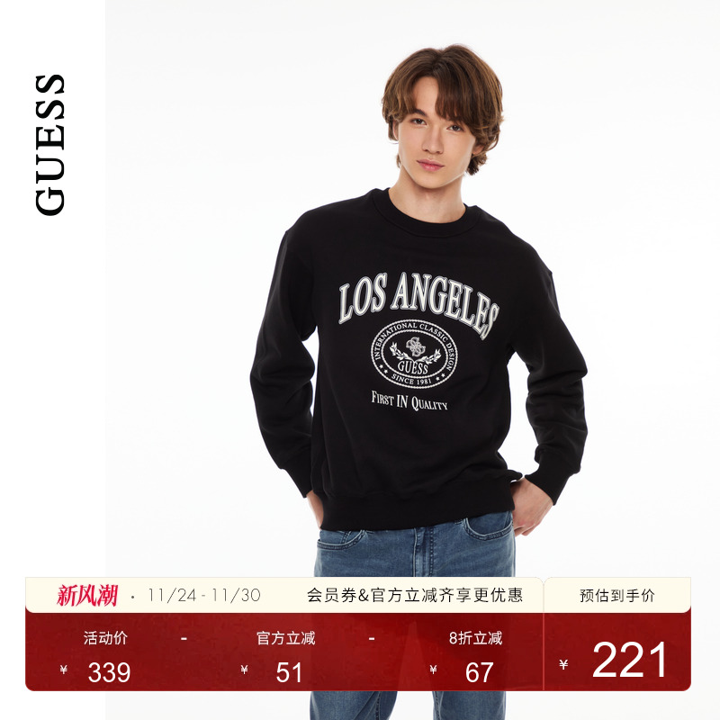 GUESS休闲风舒适纯棉长袖卫衣