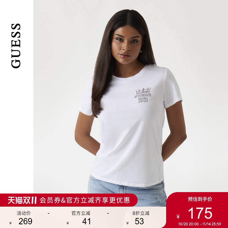 GUESS女士美式复古印花百搭正肩短袖T恤-W5GI53K9RM1