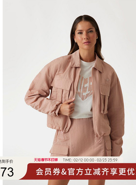 GUESS女士百搭纯色大口袋长袖工装外套-V5RL03WGYB0