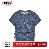 GUESSOriginals女士潮流印花侧边抽绳设计短袖 T恤