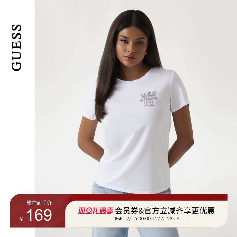 GUESS女士美式复古印花百搭正肩短袖T恤-W5GI53K9RM1