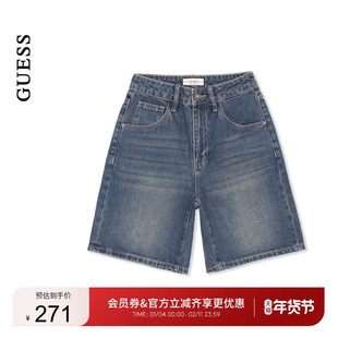 GUESS女士美式复古百搭直筒牛仔短裤-W5PD3HD51V0