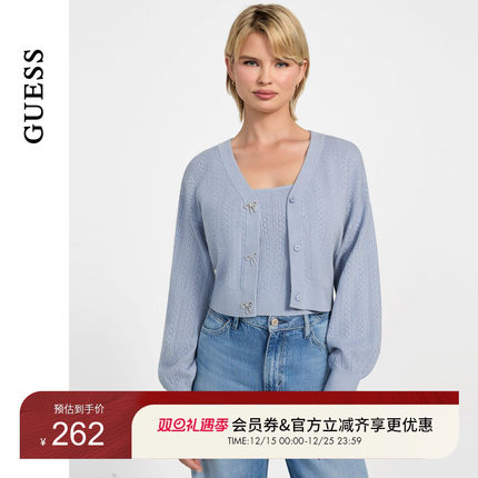 GUESS 女士慵懒长袖蝴蝶结开衫针织衫-W5YR01Z2ZK2