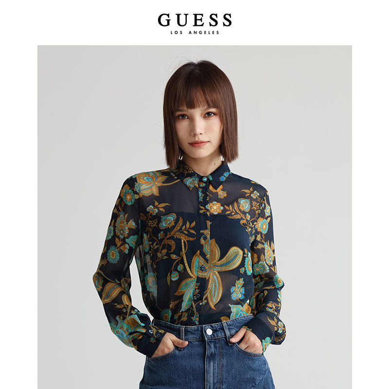 GUESS女士复古长袖衬衫