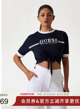 GUESS女士潮流字母LOGO短款露脐圆领T恤-V5GI05I3Z14