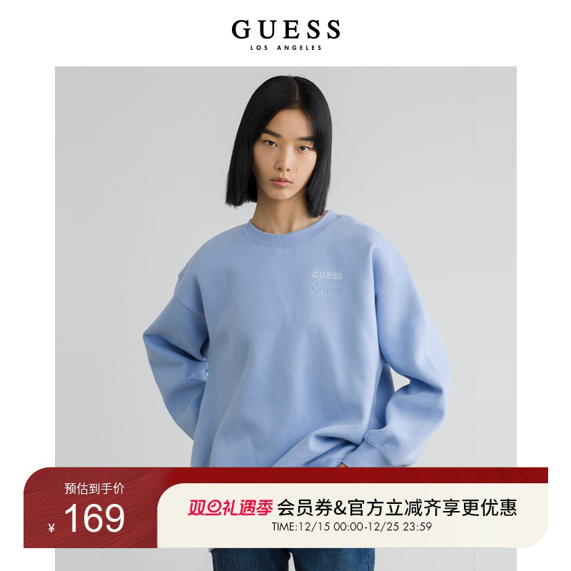 GUESS男女同款圆领简约通勤长袖加绒卫衣Q1BQ68K2Q43