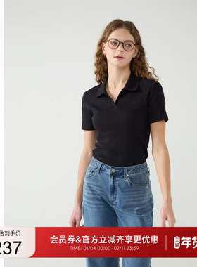GUESS女士舒适修身POLO翻领短袖T恤-W5PP86K2Q40