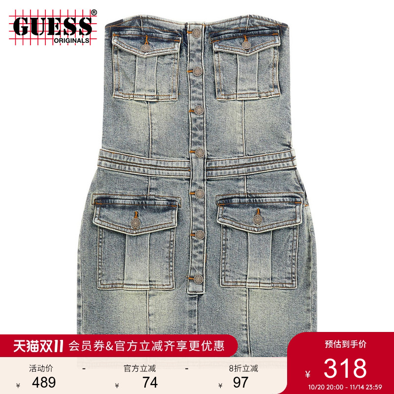 GUESS Originals  女士牛仔抹胸连衣裙-W4GG41D4ON0