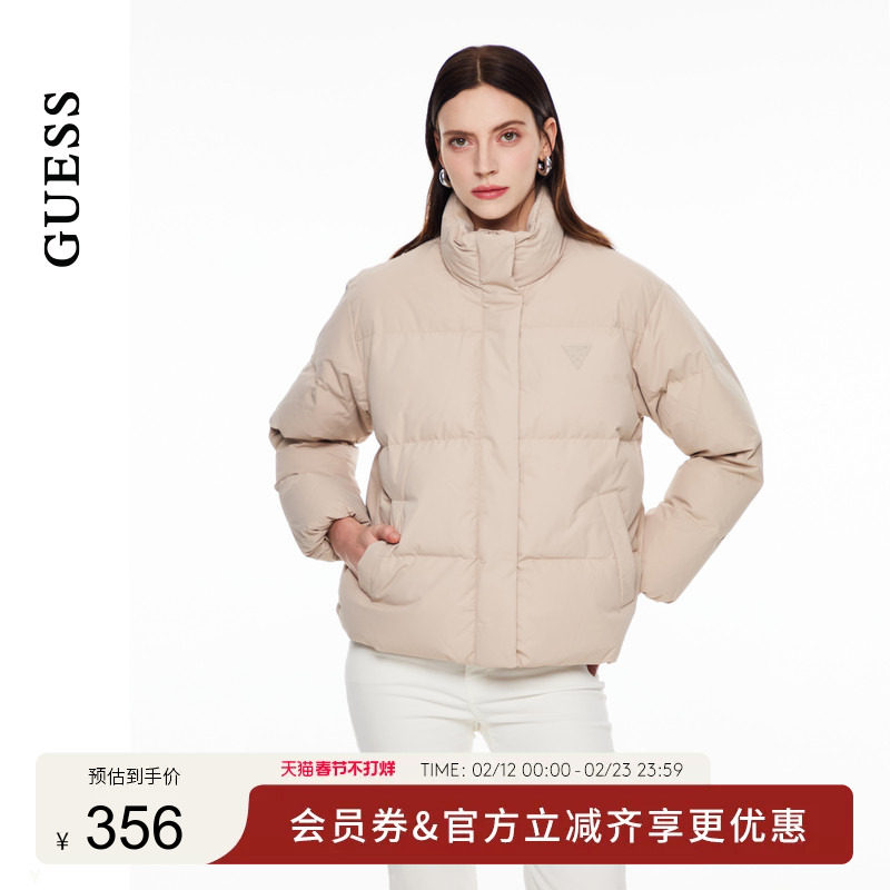 GUESS男女同款立领短款轻薄保暖面包服羽绒服W2PL1L8105Z