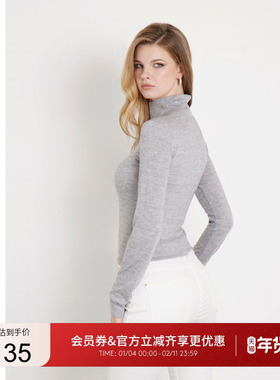 GUESS女士纯色百搭修身高领内搭针织衫-W4BP14KCGM2