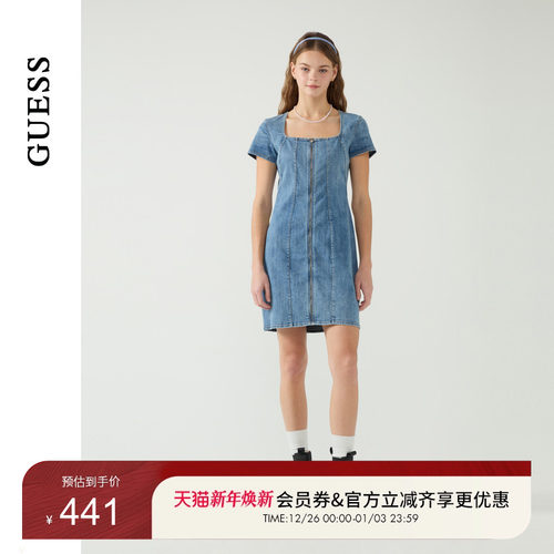 GUESS女士大方领短袖水洗牛仔连衣裙-W5PK1MD51V0