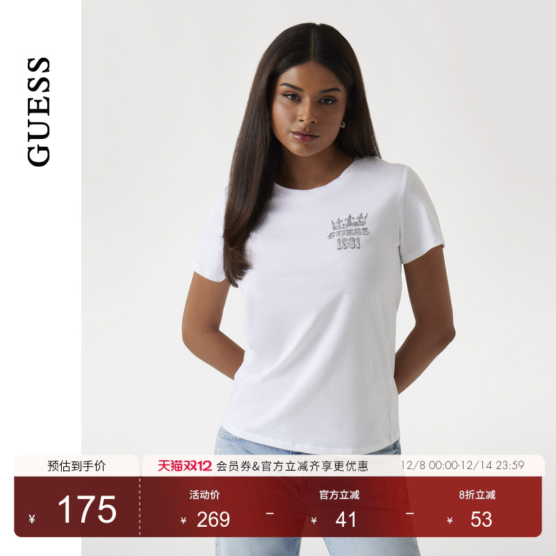 GUESS女士美式复古印花百搭正肩短袖T恤-W5GI53K9RM1