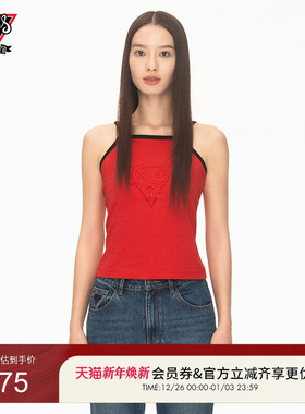 【GUESS x YUEQI QI联名系列】女士做旧修身一字领针织吊带背心