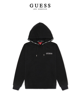 GUESS 女士时尚休闲抽绳加绒套头连帽卫衣-Q2BQ07K9FL1