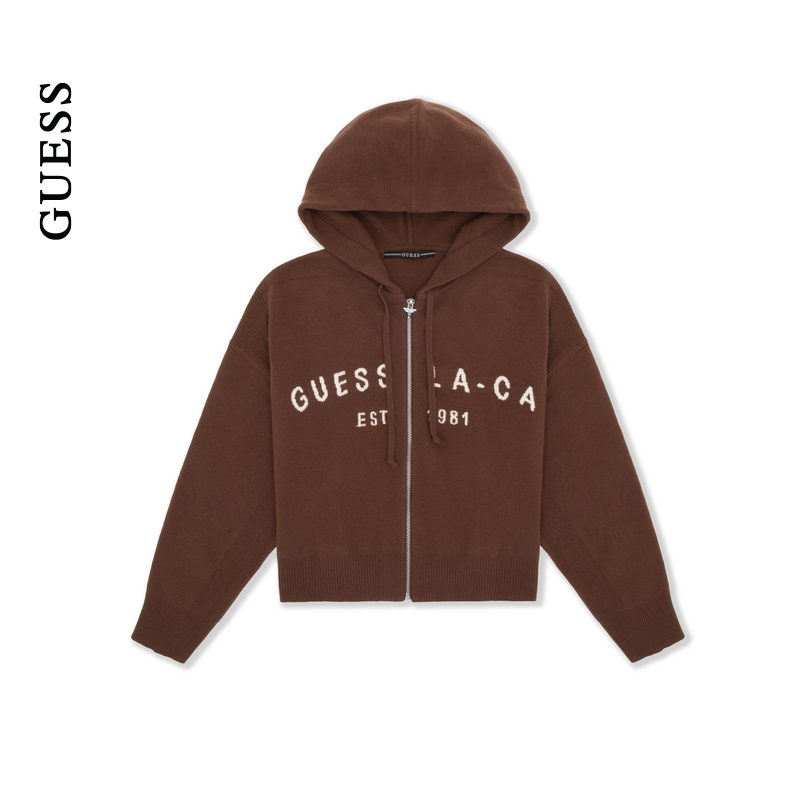 GUESS百搭休闲连帽羊毛针织开衫