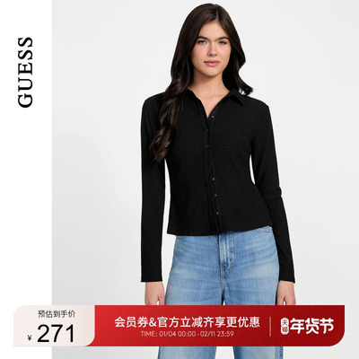 GUESS女士纽扣修身纯色百搭毛针织衫-W3YP39KBT00
