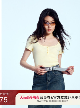 GUESS女士修身百搭多巴胺针织短袖T恤-Q4PI08K2Q40