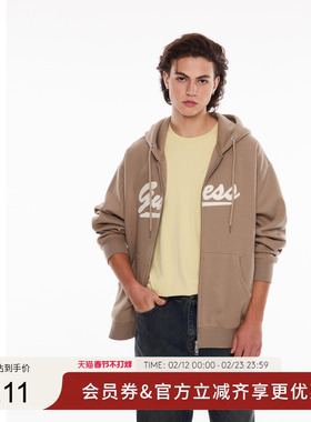 GUESS 男士简约logo设计连帽开衫卫衣-X4PP40K2Q40