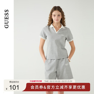 GUESS女士华夫格面料撞色POLO领短袖T恤-W5PP90K2Q40
