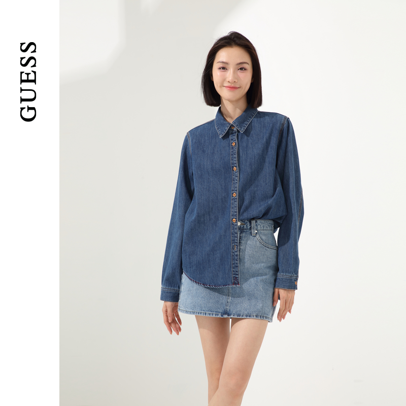 GUESS复古经典纯色水洗牛仔衬衫
