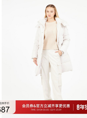 GUESS女士时尚日常连帽中长款羽绒服-W4BL0BWGJR2