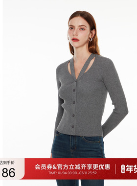 GUESS 女士纯色镂空休闲气质针织上衣-Q4PR61Z0W90