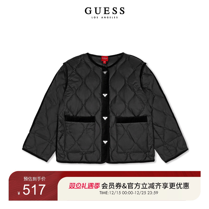 GUESS菱格压纹泡芙圆领羽绒服
