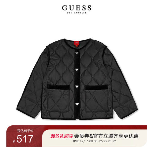 GUESS菱格压纹泡芙圆领羽绒服