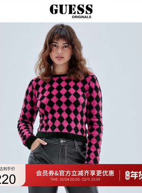 GUESSOriginals春夏女彩色格纹圆领针织毛衣-W2RR37Z33V0