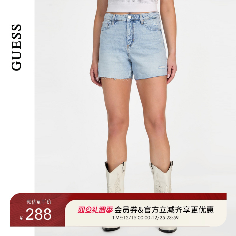 GUESS女士简约直筒百搭水洗牛仔短裤-W5GD74D5B96
