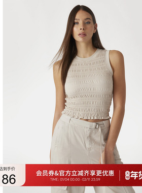 GUESS25年新款夏季女士褶皱花边休闲圆领针织背心-W5GP17KCSA2