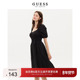 GUESS W3PK1XW55R0 收腰连衣裙小黑裙 女新中式 大方领泡泡袖
