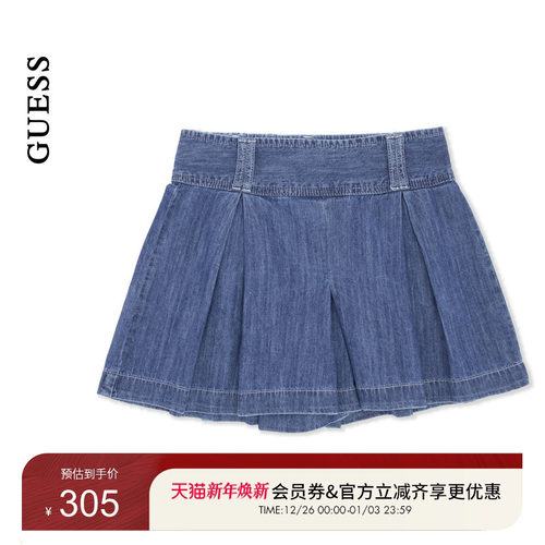 GUESS女士纯色小短裙辣妹百褶牛仔半身裙-YP2D6557