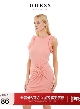 GUESS  女士时髦设计感扭结木耳边连衣裙-W4GK30KC7H2
