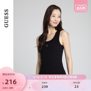 GUESS24年新款 女士纯色logo百搭罗纹背心 W4PP93K2Q40 春季