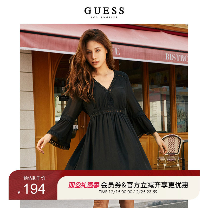 Guess女士时尚领轻熟镂空中长款